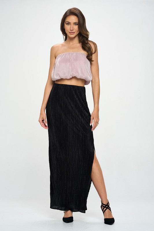 Made in USA Plisse Maxi Skirt with Slit