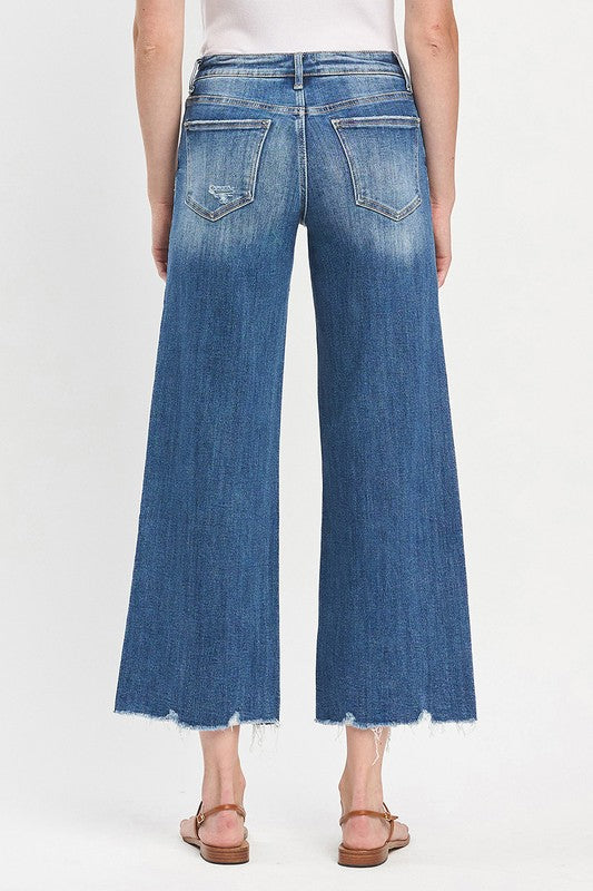 Mesmerizes Mid Rise Raw Hem Wide Jeans