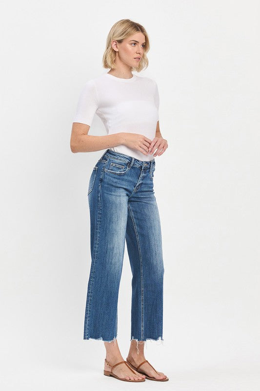 Mesmerizes Mid Rise Raw Hem Wide Jeans