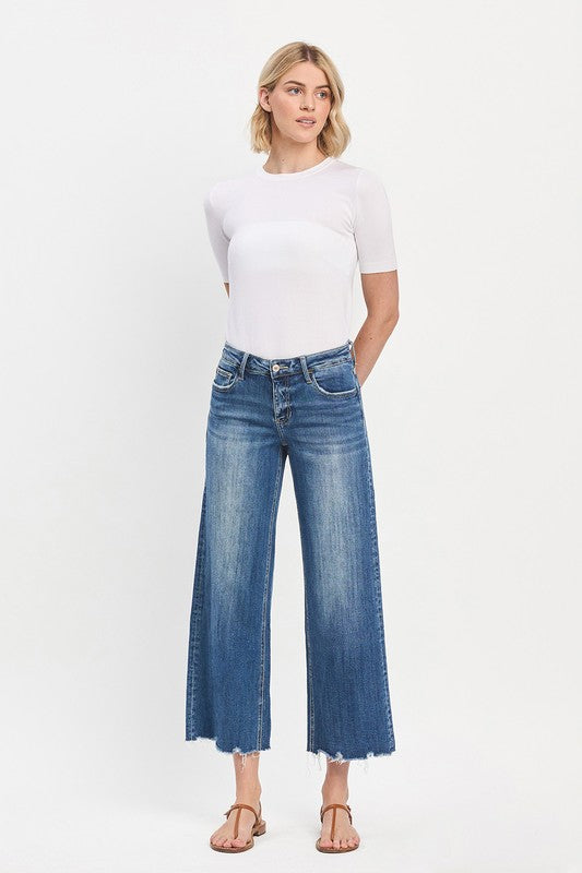 Mesmerizes Mid Rise Raw Hem Wide Jeans