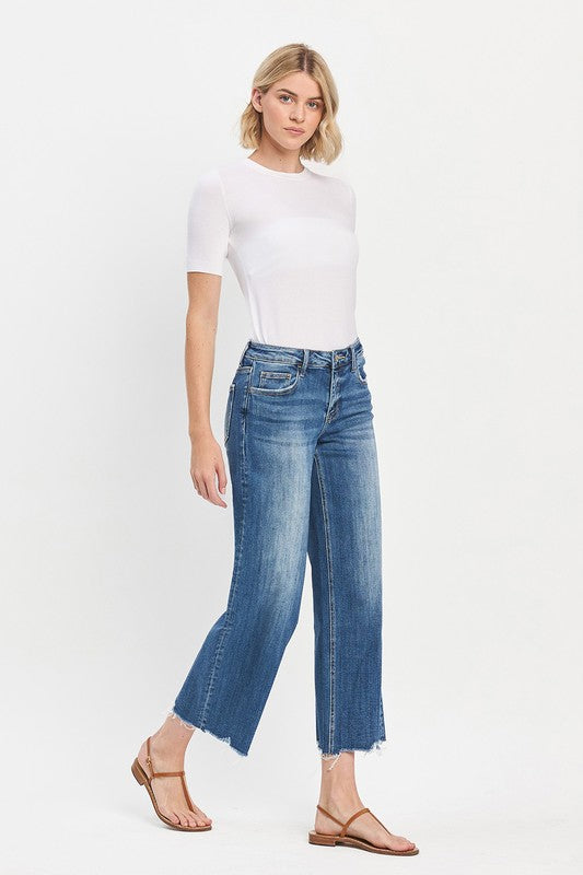 Mesmerizes Mid Rise Raw Hem Wide Jeans