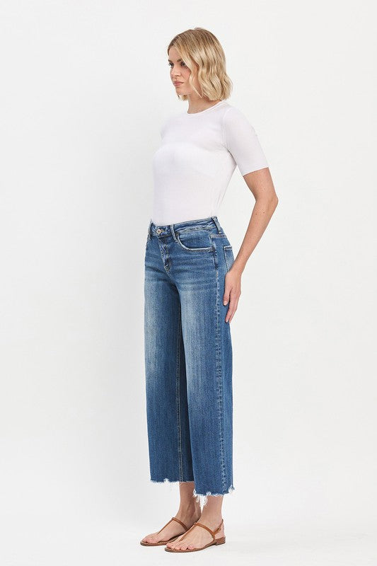 Mesmerizes Mid Rise Raw Hem Wide Jeans
