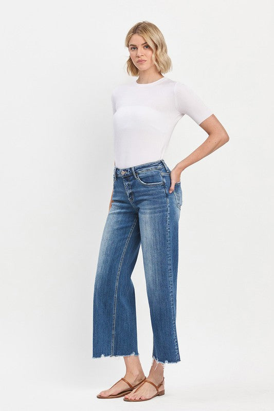 Mesmerizes Mid Rise Raw Hem Wide Jeans