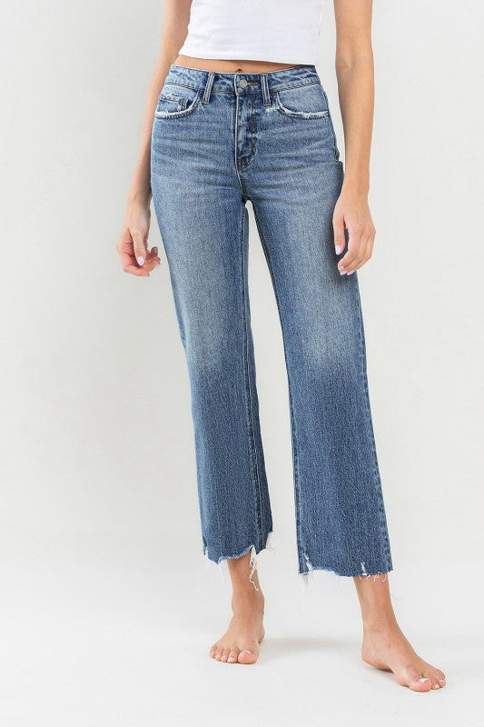 Victory High Rise Raw Hem Wide Leg Jean