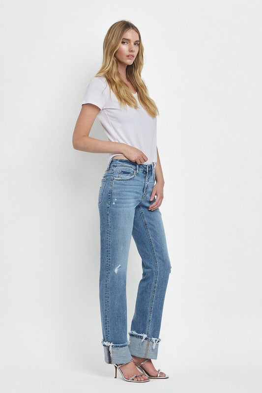 Evermore Mid Rise Cuffed Straight Jean