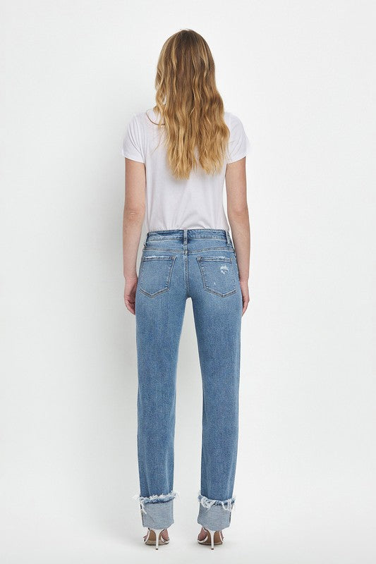 Evermore Mid Rise Cuffed Straight Jean