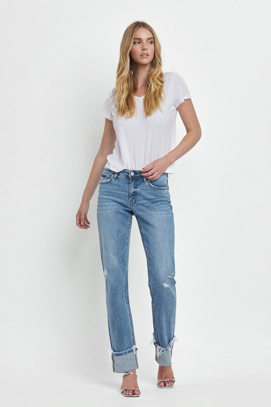 Evermore Mid Rise Cuffed Straight Jean