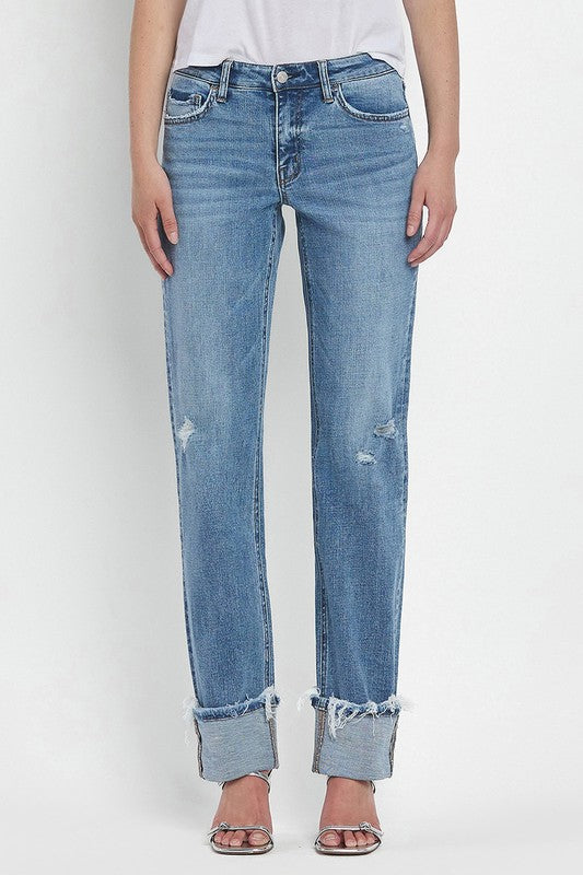 Evermore Mid Rise Cuffed Straight Jean