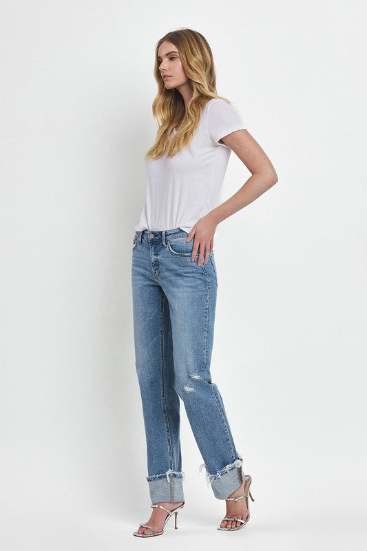 Evermore Mid Rise Cuffed Straight Jean