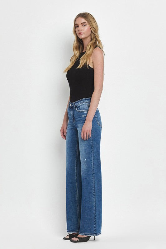 Mandy Mid Rise Full Length Wide Leg Jean
