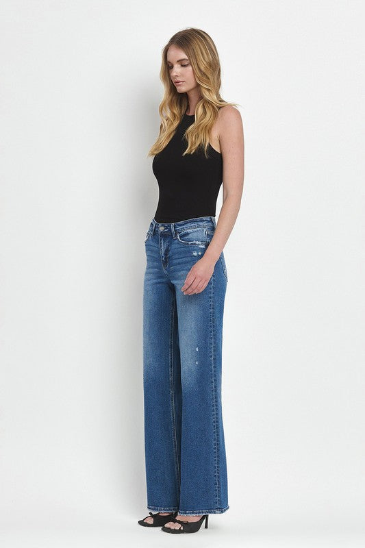 Mandy Mid Rise Full Length Wide Leg Jean