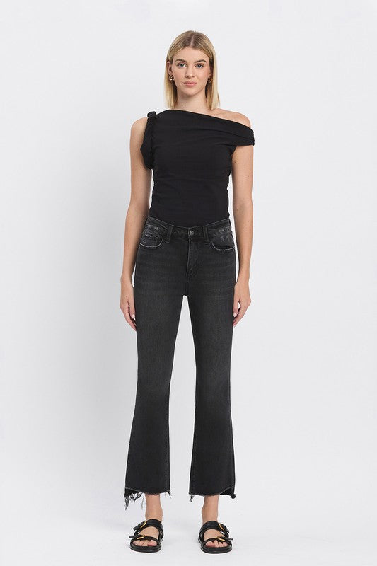 Bella High Rise Raw Hem Crop Flare Jeans