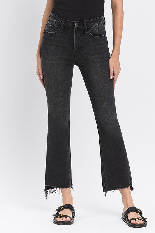 Bella High Rise Raw Hem Crop Flare Jeans