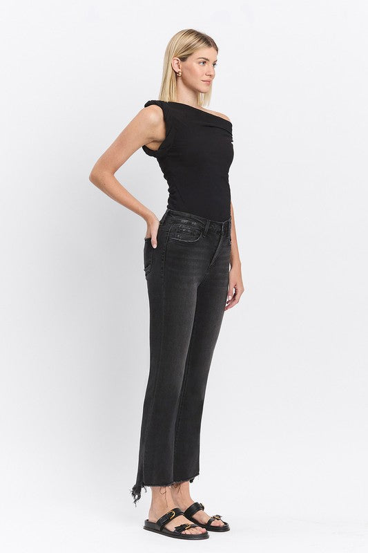 Bella High Rise Raw Hem Crop Flare Jeans