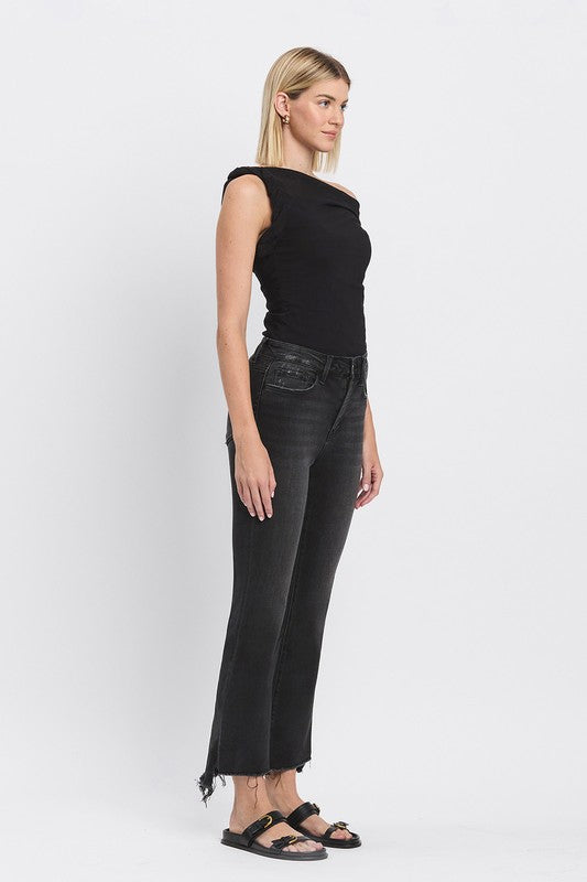 Bella High Rise Raw Hem Crop Flare Jeans
