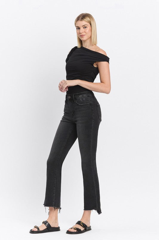 Bella High Rise Raw Hem Crop Flare Jeans