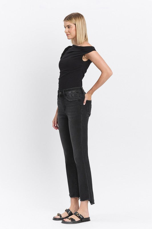 Bella High Rise Raw Hem Crop Flare Jeans