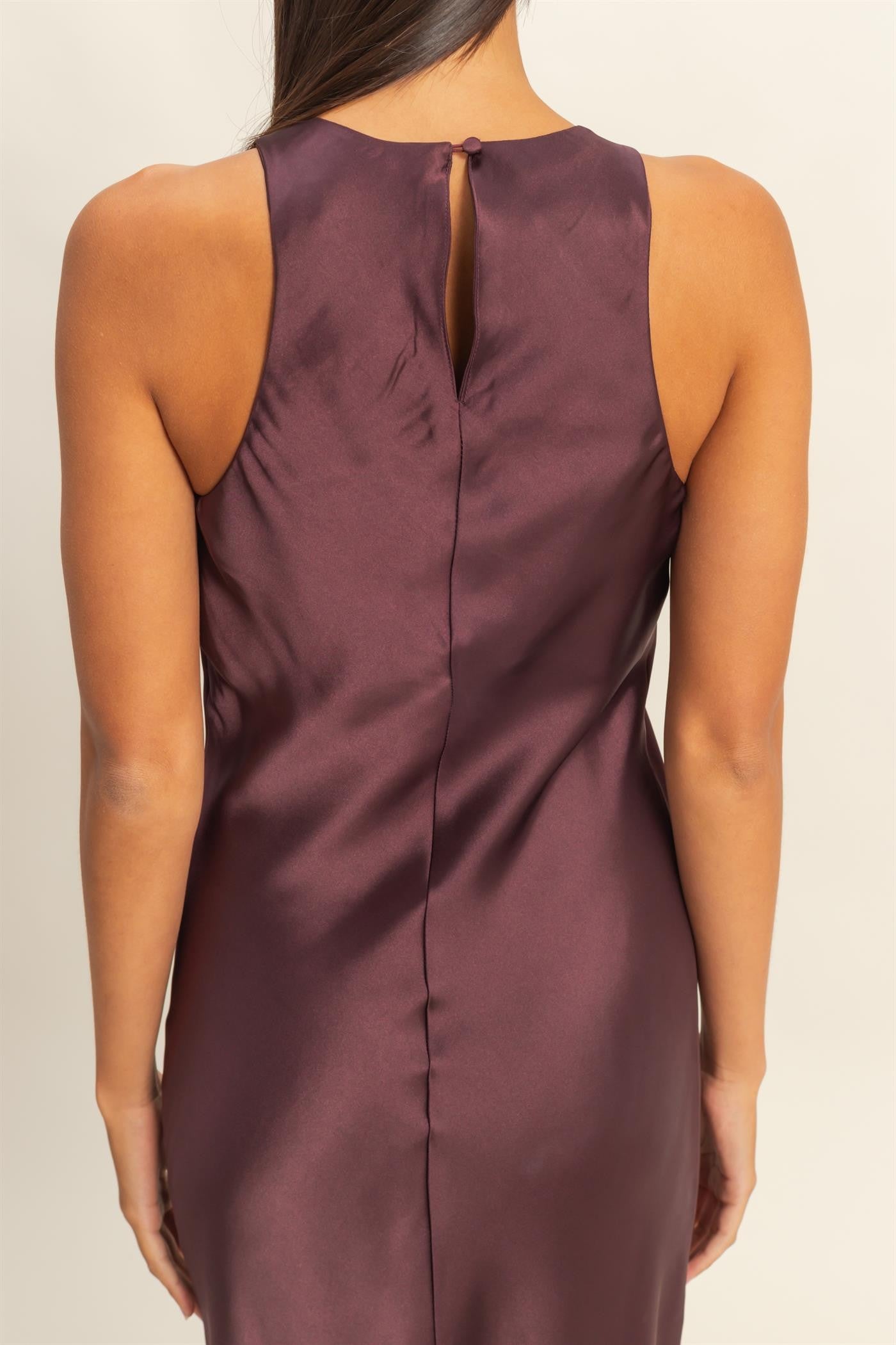 Look My Way Satin Sleeveless Midi Dress