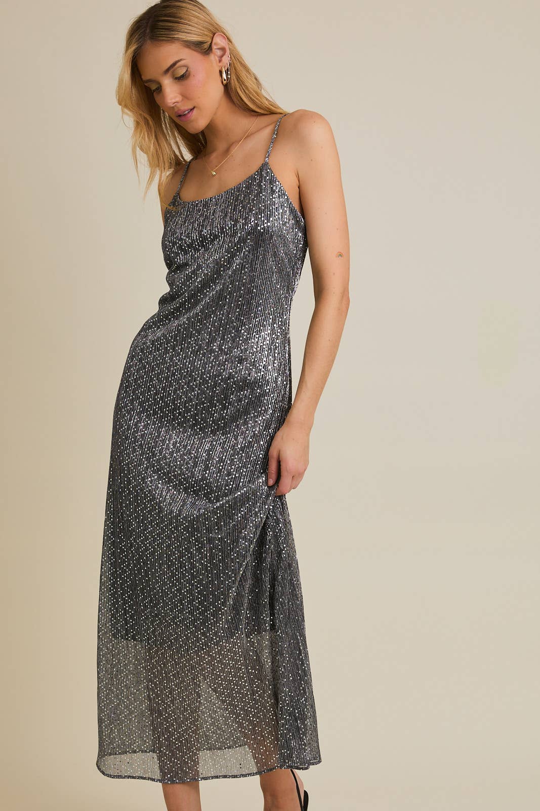 silver metallic maxi dress Galaxy Princess Metallic Maxi Dress - Silver