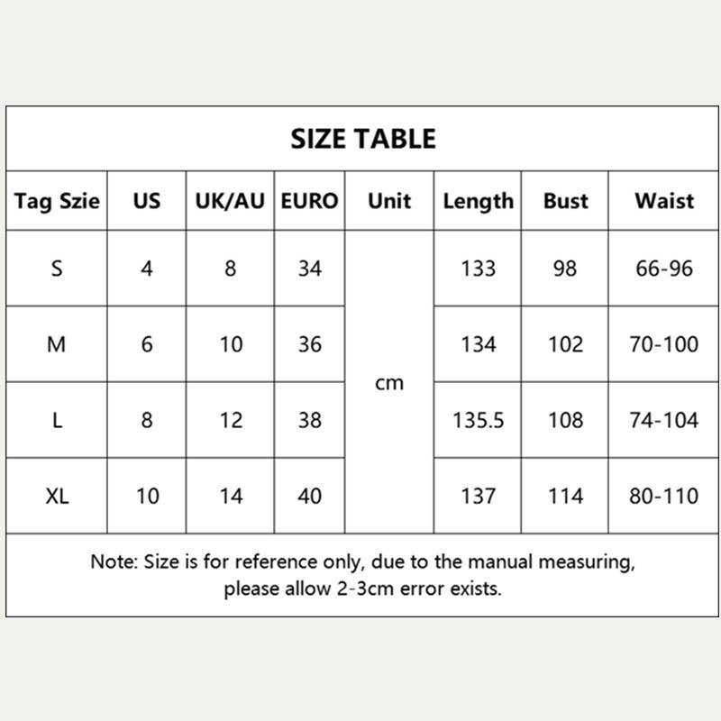 Size chart for clothing with measurements in US, UK/AU, and EURO sizes.