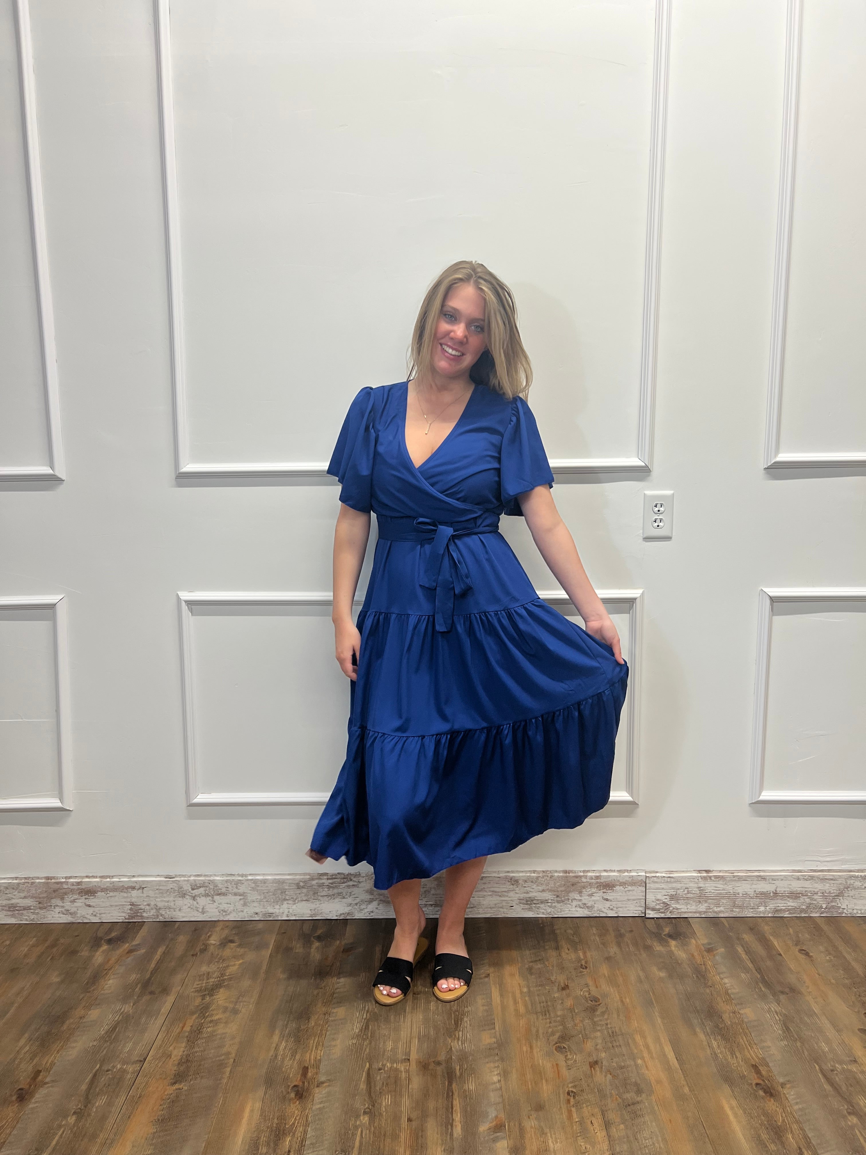 The Camille Tiered Midi Dress S / DARK BLUE
