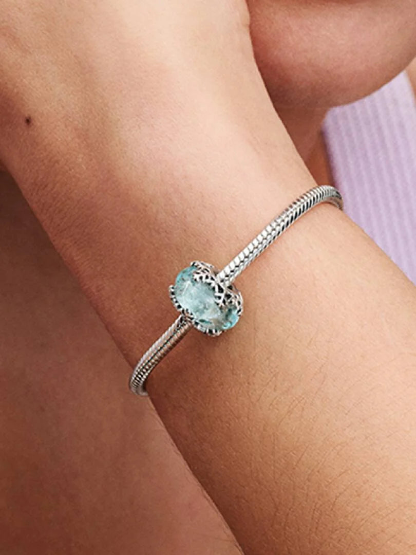 Winter Blue Snowflake Murano Charm Sterling silver