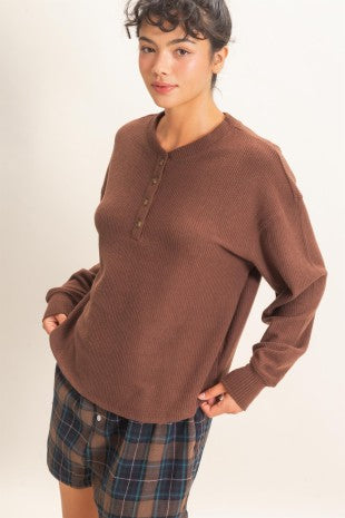 The Haven Brushed Waffle Henley Top