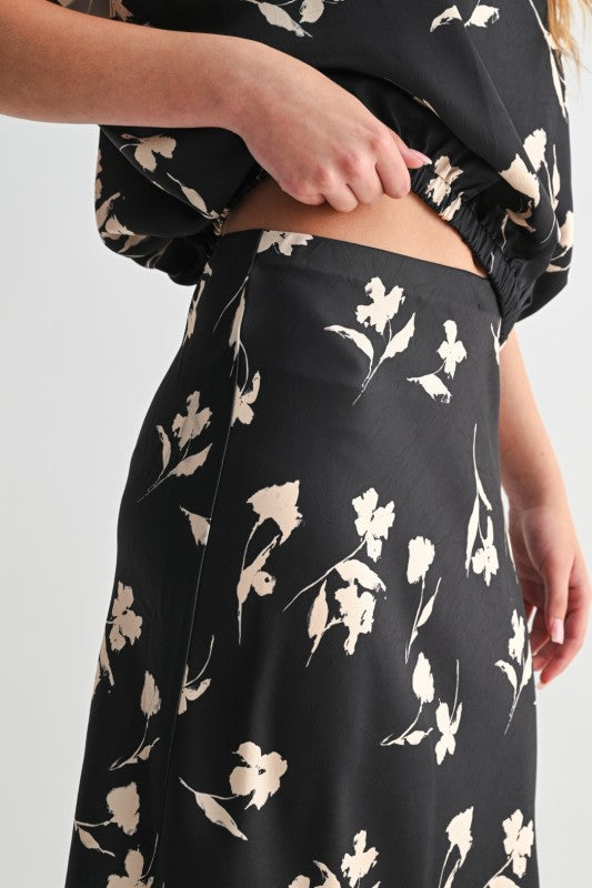 Shadow Bloom Satin Skirt