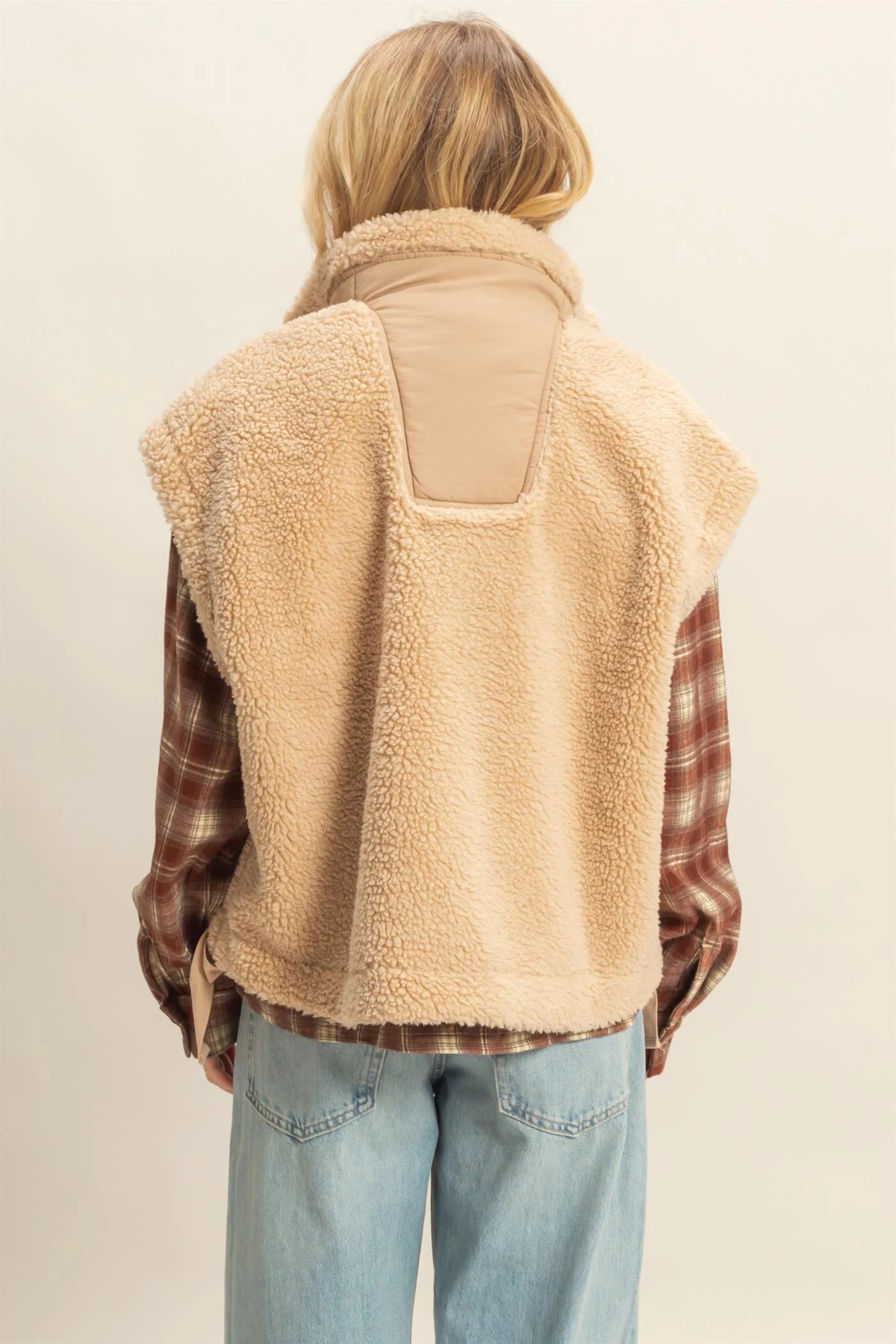 Cozy Sherpa Vest Jacket with Tie-Up Side Details
