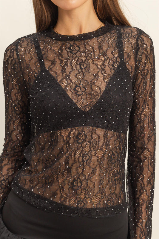 Elegant Lace Mock Neck Top