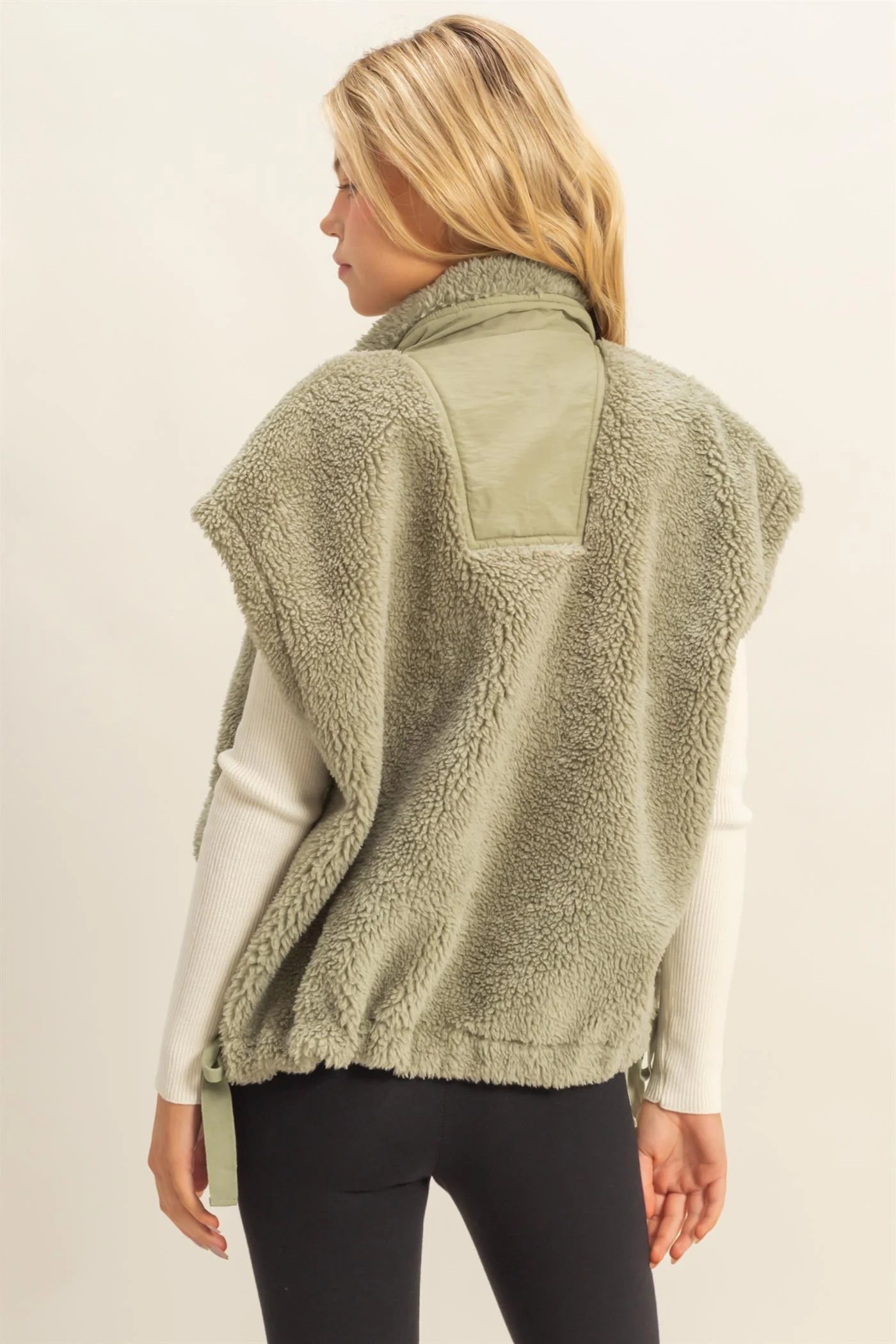 Cozy Sherpa Vest Jacket with Tie-Up Side Details