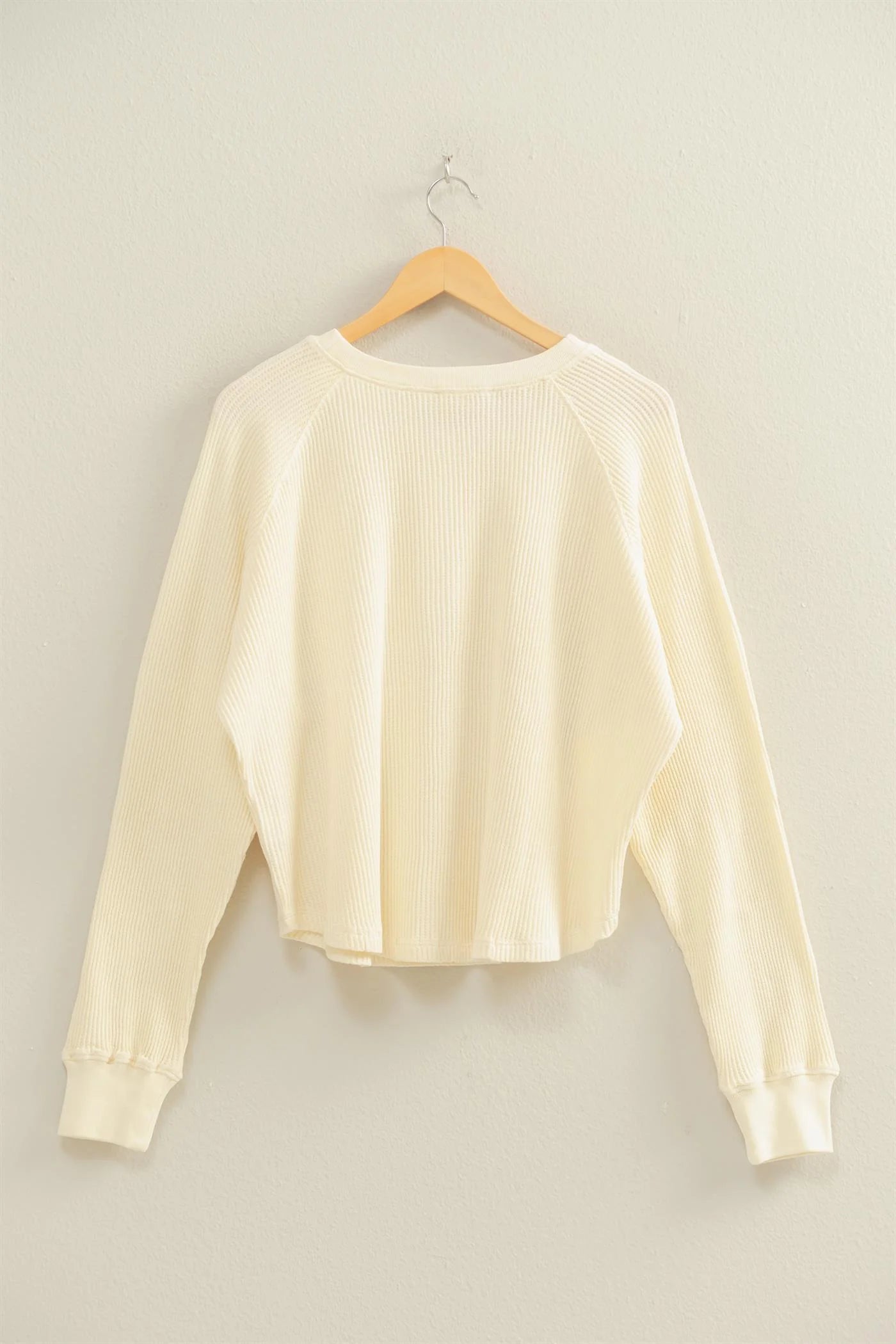 Mineral Washed Henley Waffle Raglan Sleeve Top