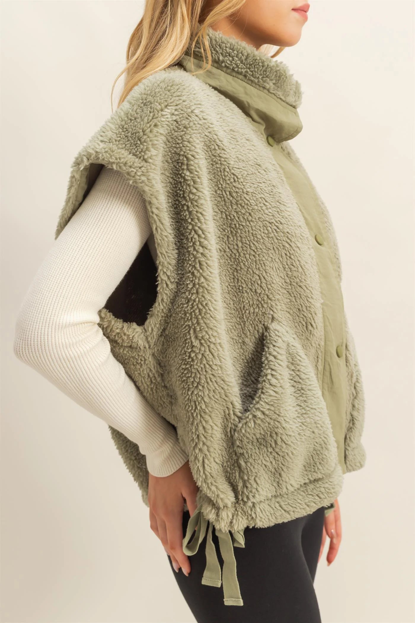 Cozy Sherpa Vest Jacket with Tie-Up Side Details