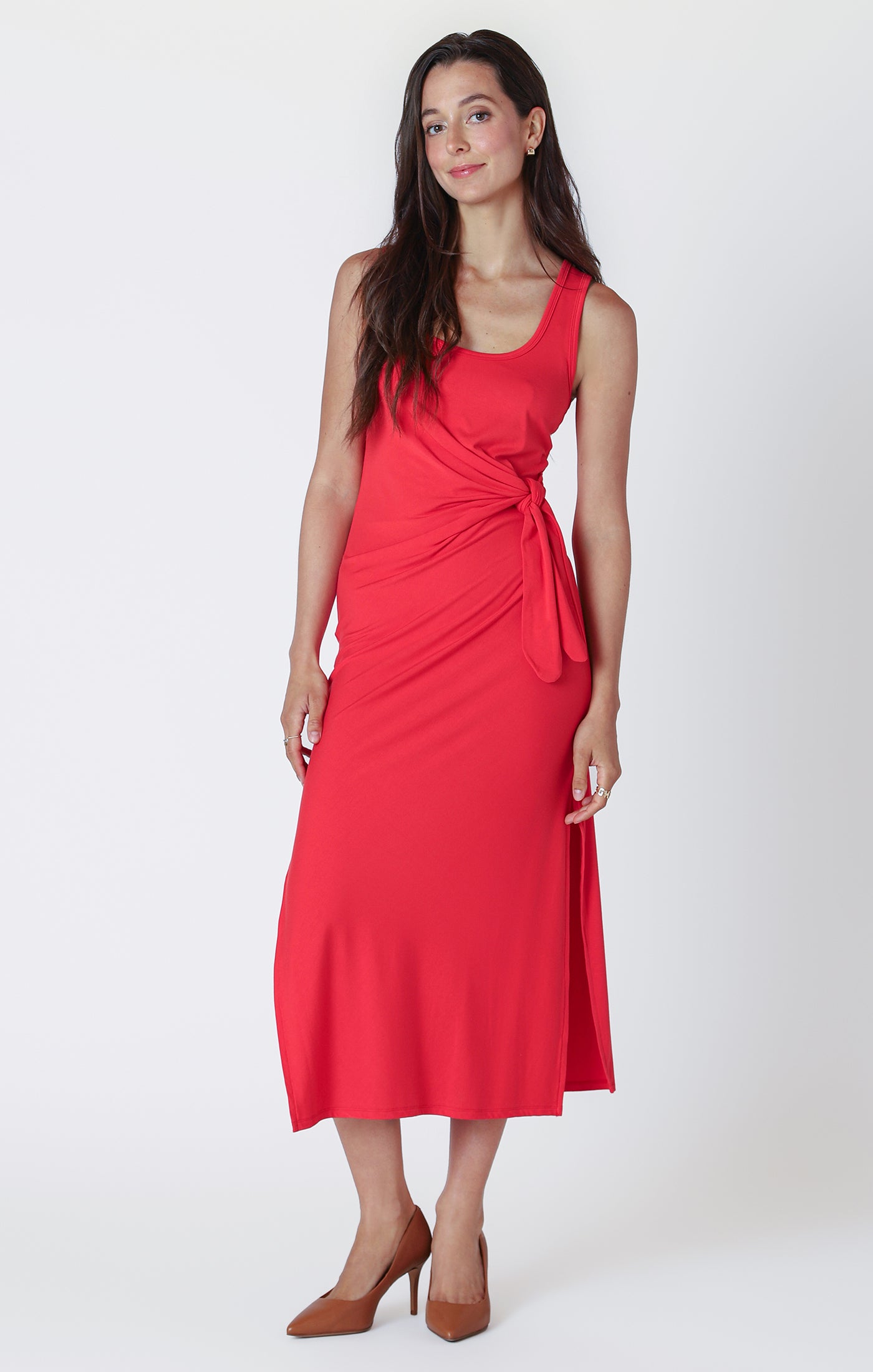 apricot red dress Alexandranx Apricot Plunging Neckline Sexy Deep Draped Neck Mesh Knit Sleeveless Dress, Wedding, Red Dress, Christmas, New Year Dress