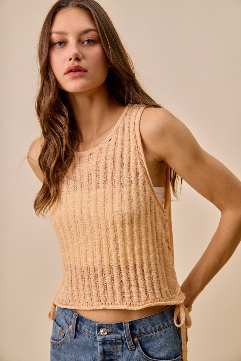 SO ME Low Gauge Pointelle Lightweight Sweater Tank Top