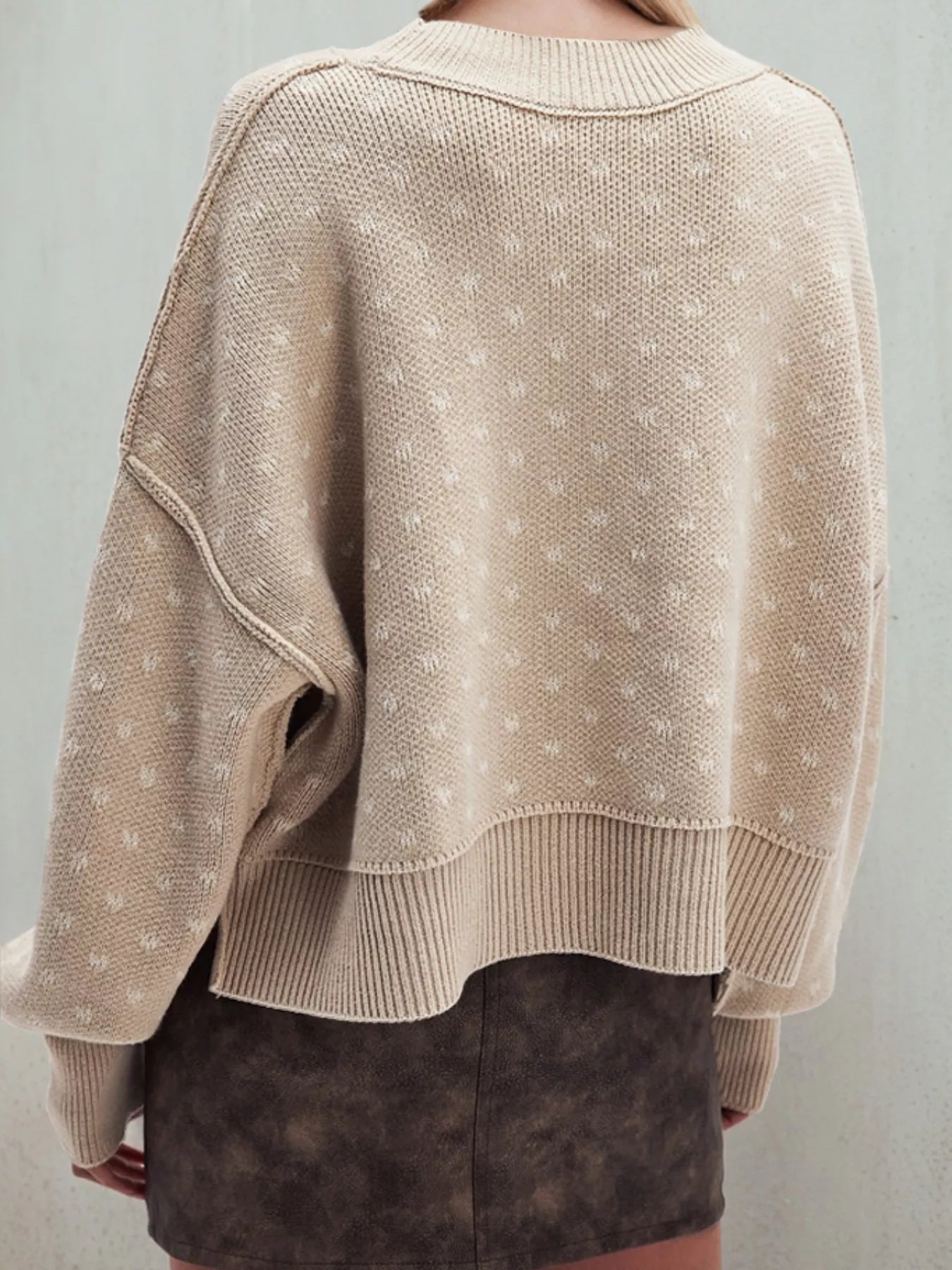 Heart-Patterned Round Neck Sweater