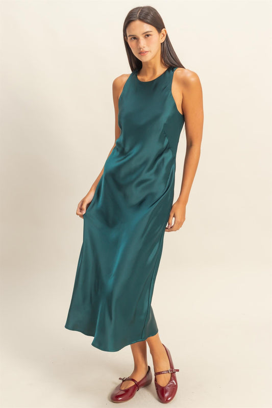 Look My Way Satin Sleeveless Midi Dress