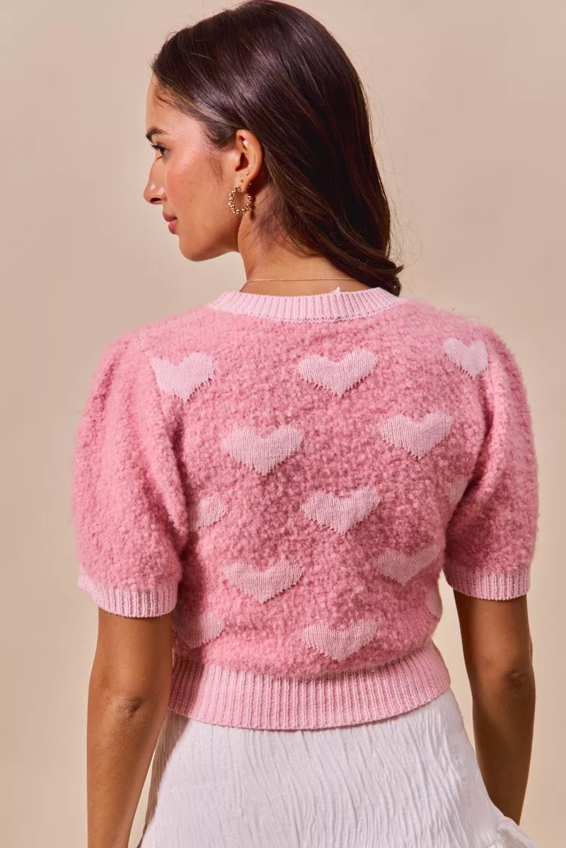 SO ME All Over Heart Valentine Cropped Sweater