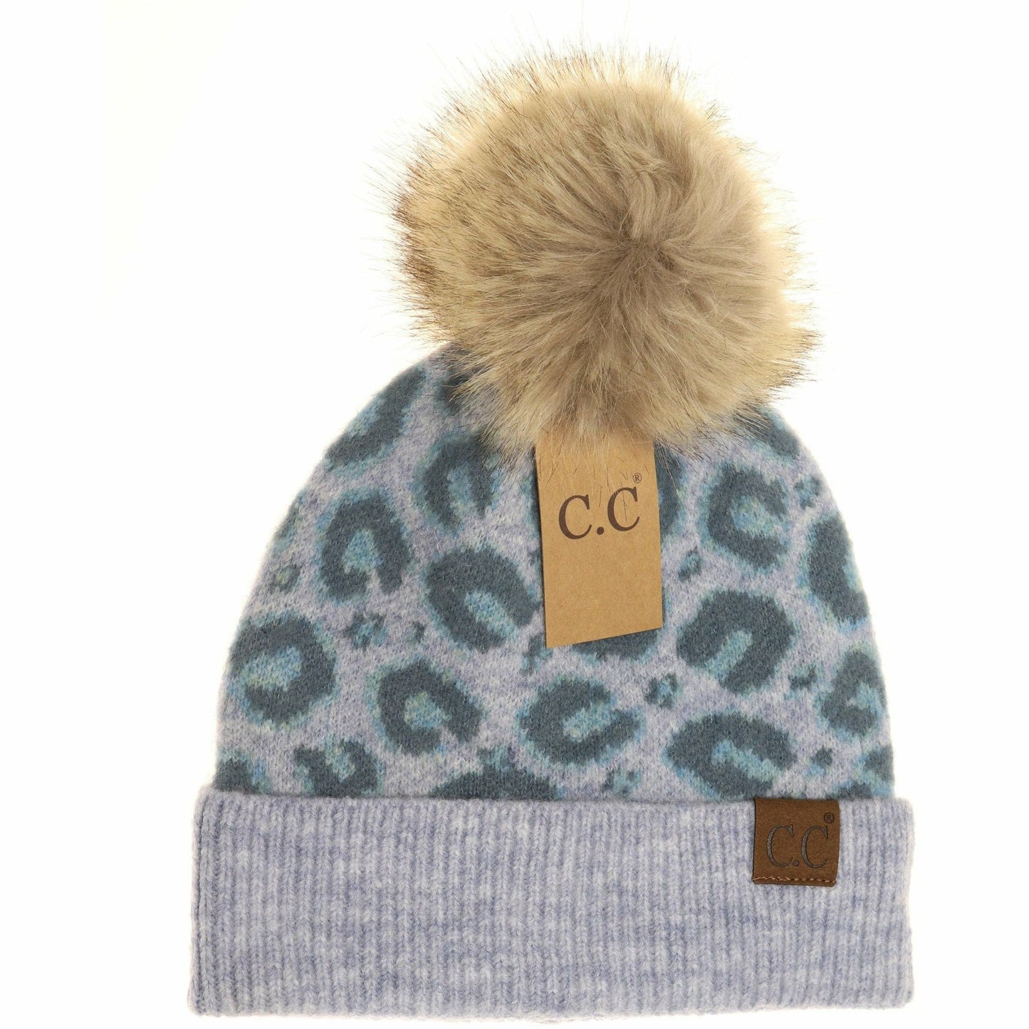 Leopard Pattern Faux Fur Pom Beanie HAT3513