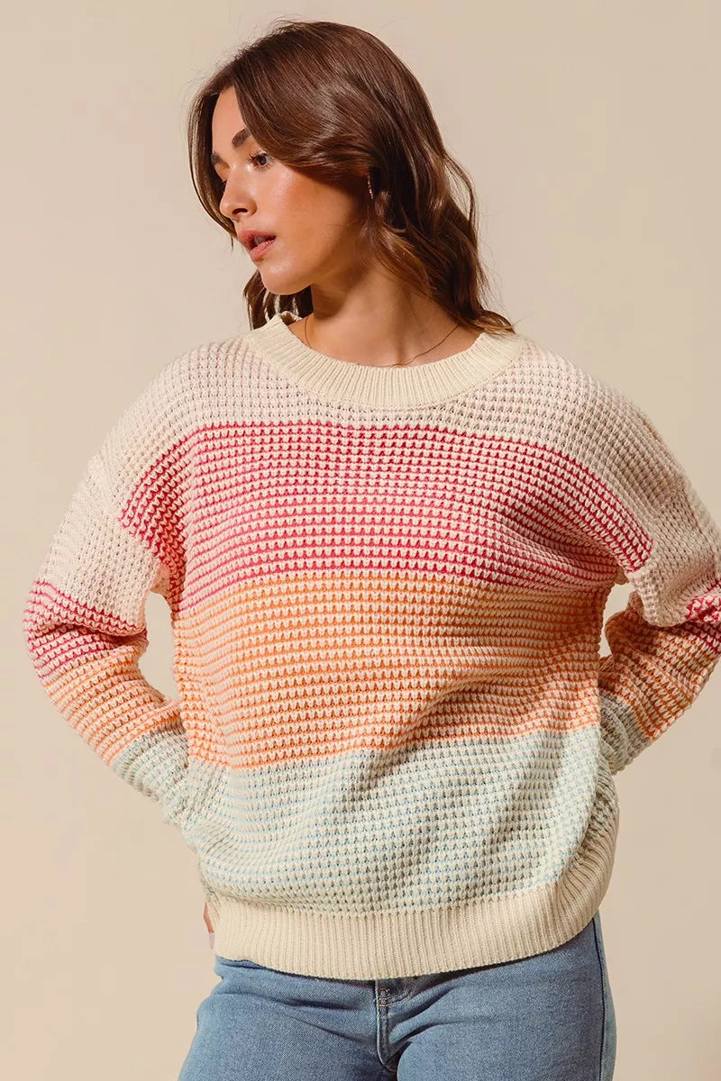 SO ME Multi Color Block Long Sleeve Sweater