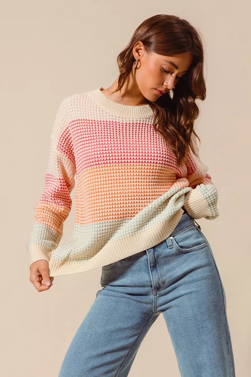 SO ME Multi Color Block Long Sleeve Sweater