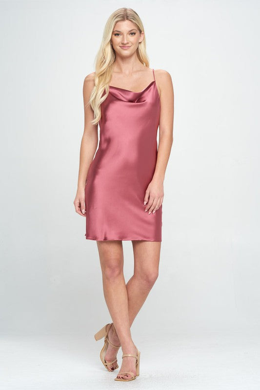 Solid Heavy Bias Cut Satin Slip Dress