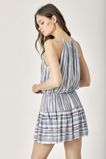 Keyhole Neck Stripe Printed Dress