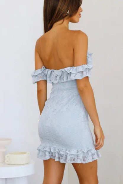 Ruffle Lace off The Shoulder mini Bodycon Dress