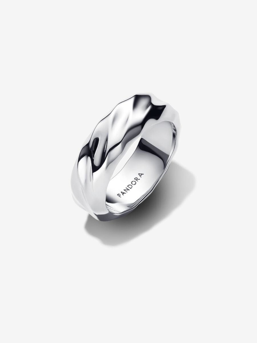 Rippled Wide Band Ring Sterling Silver