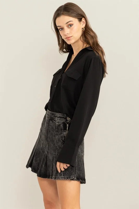 Chic Success Long Sleeve Shirt With Flap Pockets