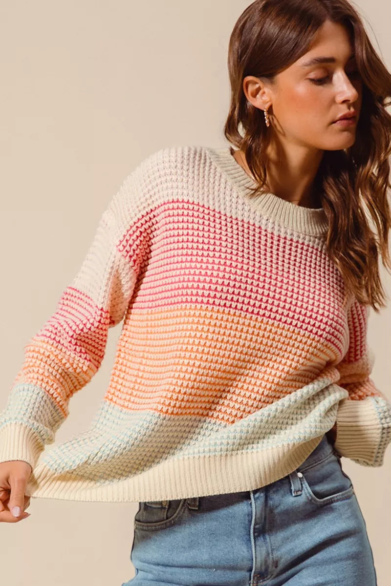 SO ME Multi Color Block Long Sleeve Sweater