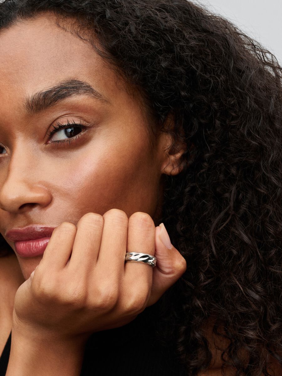 Rippled Wide Band Ring Sterling Silver