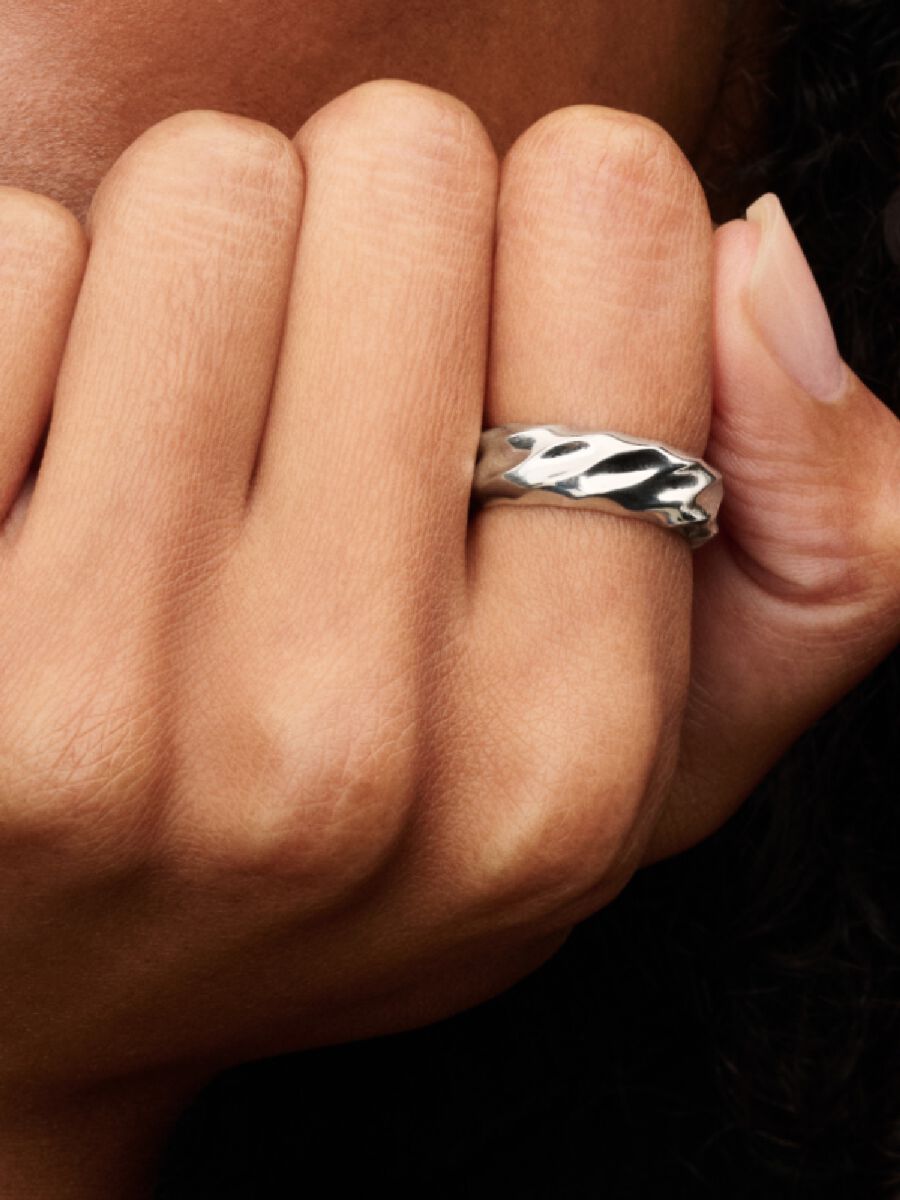 Rippled Wide Band Ring Sterling Silver