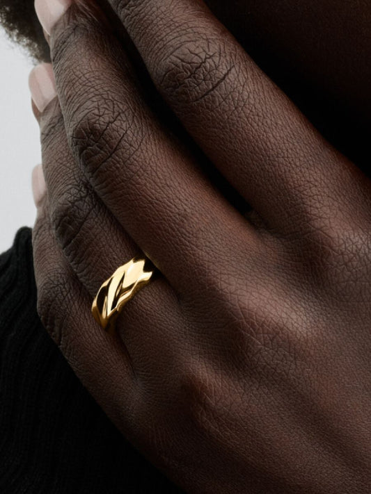 Rippled Wide Band Ring 14k gold plating